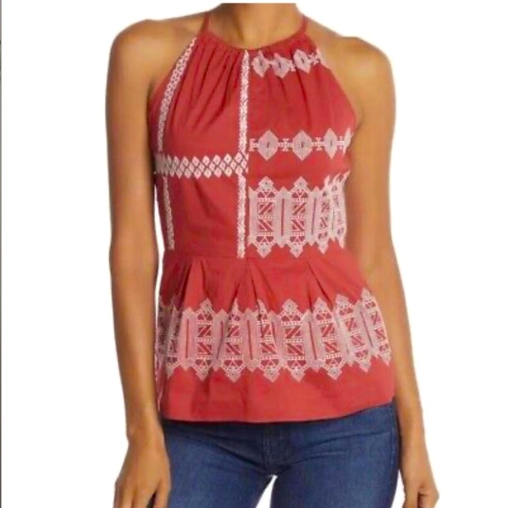 NWT Joie embroidered red top